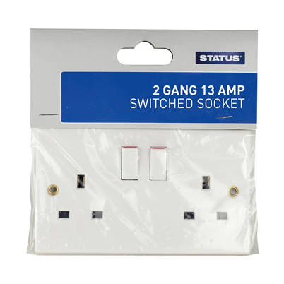 Status 2 Gang Switched Wall Socket Carded