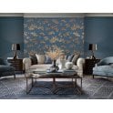 Wall Fabric Pine Tree Blue & Copper Wallpaper - Click Image to Close