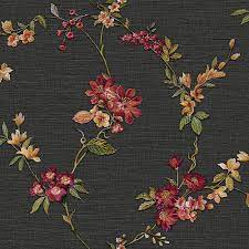 Fabric Touch Flower Wallpaper Black - Click Image to Close
